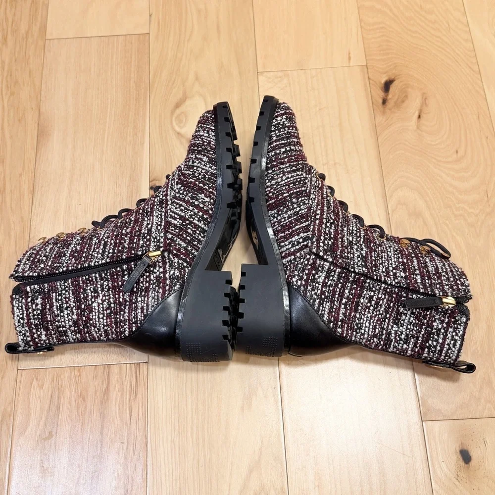 NWB Tory Burch Women’s Combat Lug Sole Tweed Leather Boots